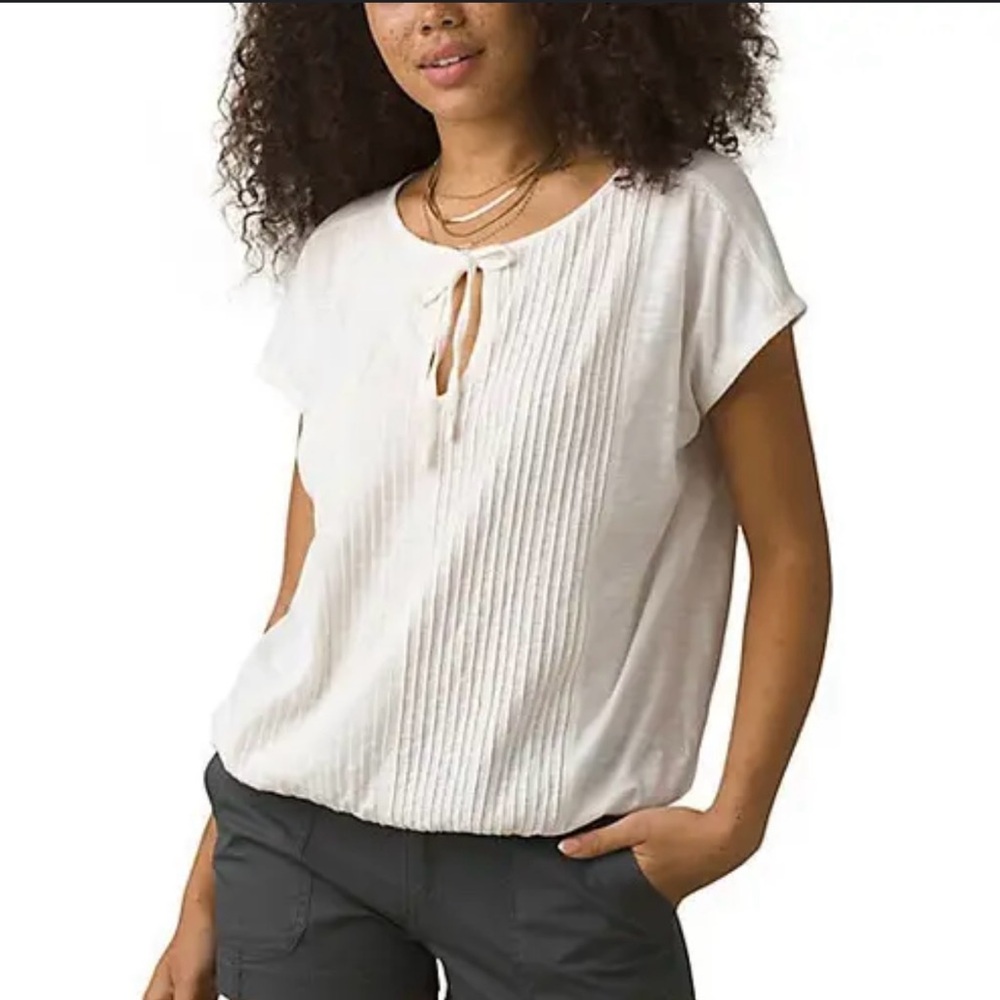 Prana White Women's Blouse with Tie-Front